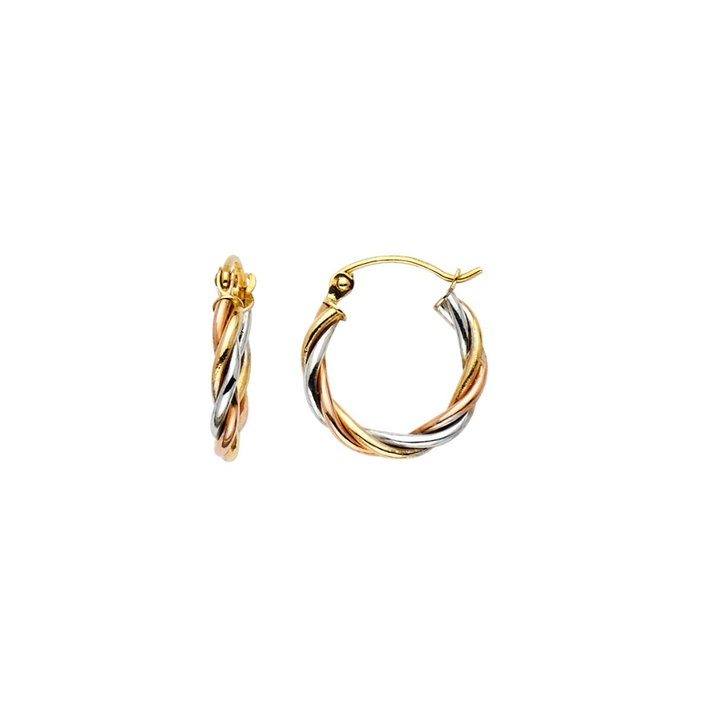 14k Tri Color Gold 3 Line Braided Hoop Earrings